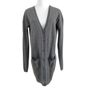 ZADIG & VOLTAIRE TRANE LC WOOL CASHMERE LEATHER GREY KNIT CARDIGAN - M